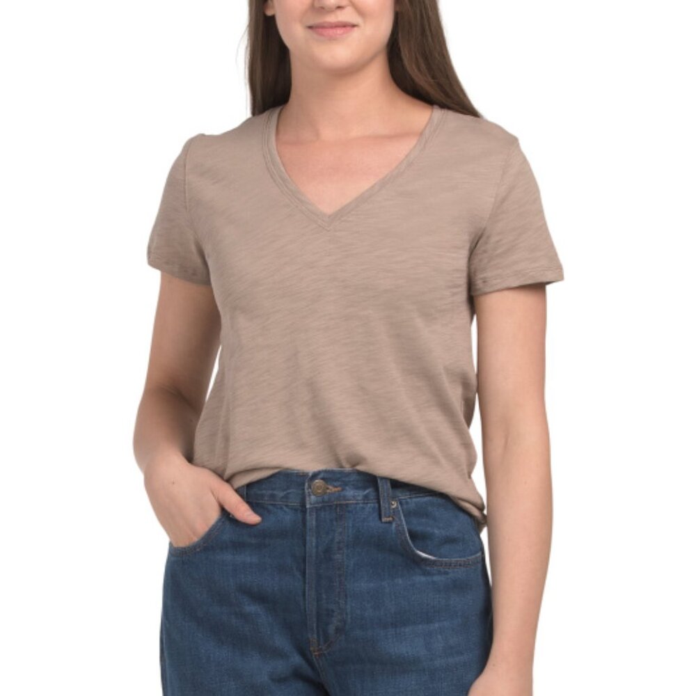 LILLA P Short Sleeve Back Seam V-neck Top - Picture 2 of 3